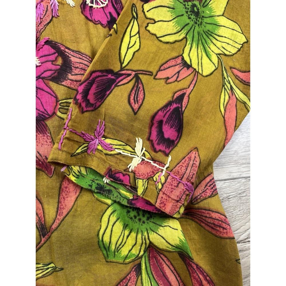 Raj Tunic Dress Women's Size Large Multi Color Floral Cotton Embroidered Kaftan - Picture 4 of 13